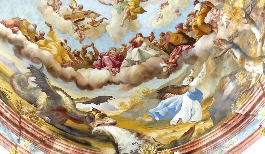 Affresco nella chiesa di Stift Altenburg di Paul Troger, raffigurante scene dell'apocalisse - dettaglio
